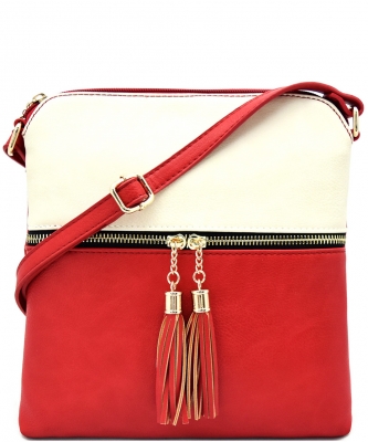 Tassel Accent Messenger Bag LP062 BIEGE/RED